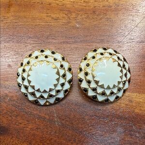 Vintage Gold and Cream Geometric Clip On Earrings